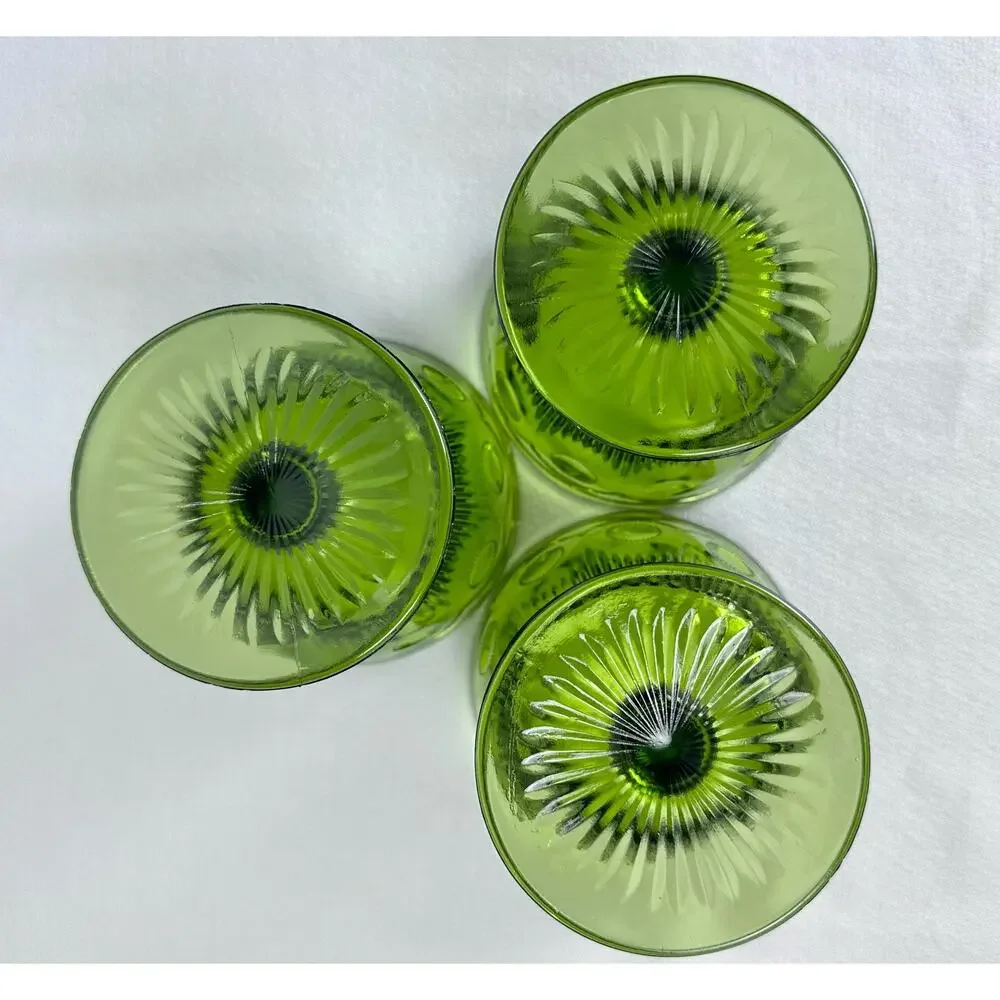 Bartlett Collins Manhattan Bullseye Green VTG Indiana Glass 3 Dessert Dishes